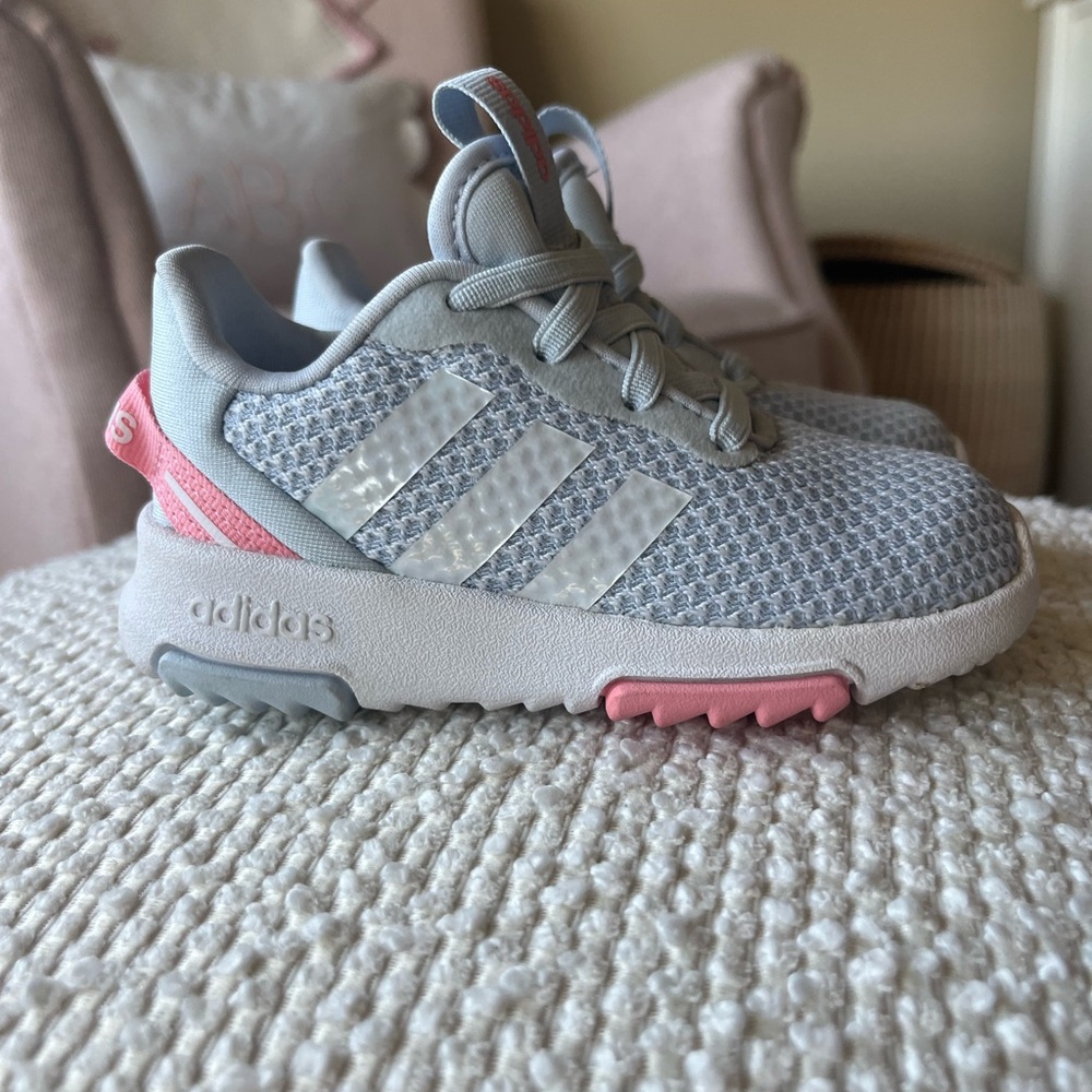 Adidas Baby Gray and Pink Walker Shoes with Cushioned Sole